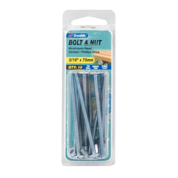Zenith 3/16" x 75mm ZP Mushroom Head Bolt & Nut - 10 Pack