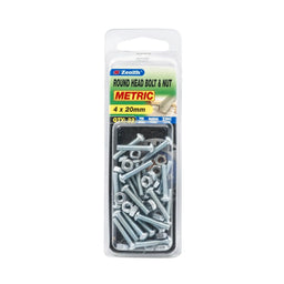 Zenith 4 x 20mm ZP Round Head Bolt & Nut - 22 Pack