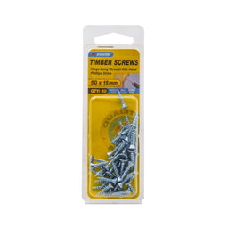 Zenith 5G x 15mm ZP Hinge-Long Threads Countersunk Head Timber Screws - 50 Pack