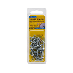 Zenith 6G x 20mm ZP Hinge-Long Threads Countersunk Head Timber Screws - 45 Pack