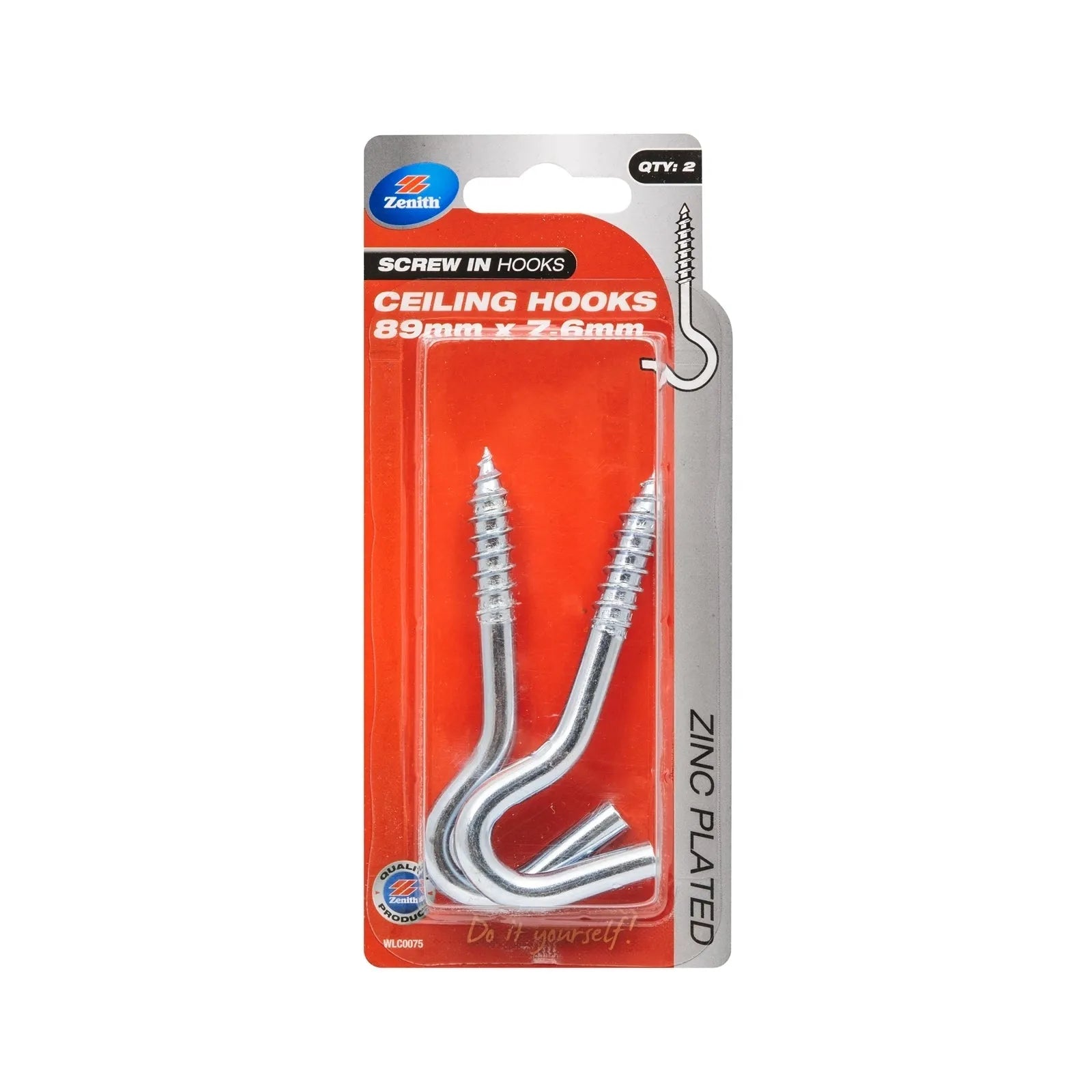 Zenith 89 x 7.6mm ZP Ceiling Hooks - 2 Pack