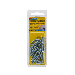 Zenith 8G x 20mm ZP Hinge-Long Threads Countersunk Head Timber Screws - 35 Pack