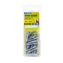Zenith 8G x 30mm ZP Countersunk Head Wood Screws - 30 Pack