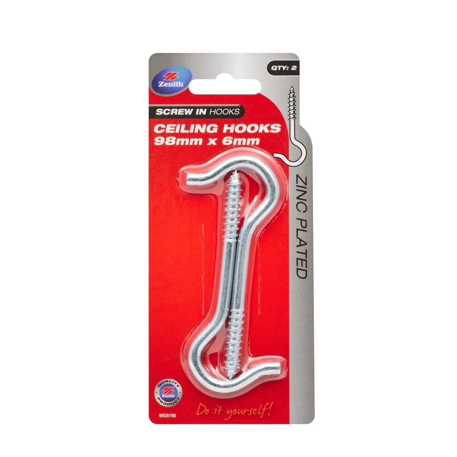 Zenith 98 x 6mm ZP Ceiling Hook - 2 Pack