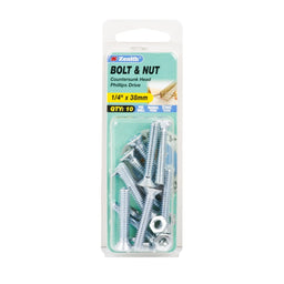 Zenith Bolt & Nut CSK ZP 1/4" x 38mm - 10 Pack