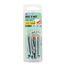 Zenith Bolt & Nut CSK ZP 3/16" x 50mm - 10 Pack