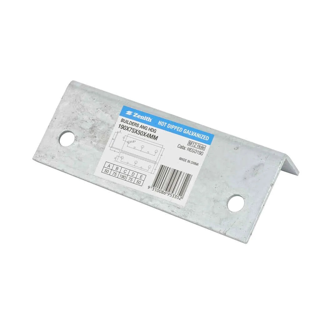 Zenith Builders Angle Bracket Galv 190 x 75 x 50 x 4mm