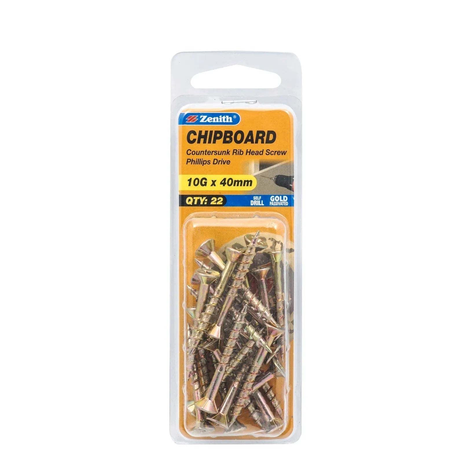 Zenith Chipboard Screw GP PHL 10g x 40mm (22pk)