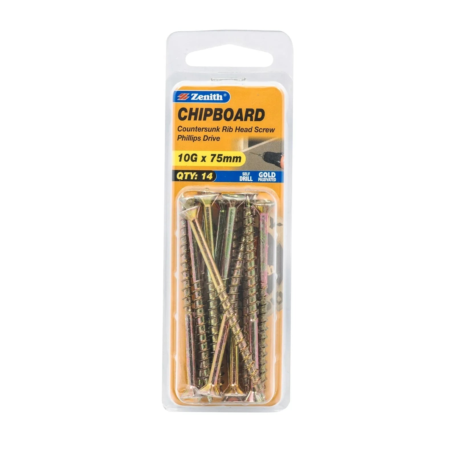 Zenith Chipboard Screw GP PHL 10g x 75mm (14pk)