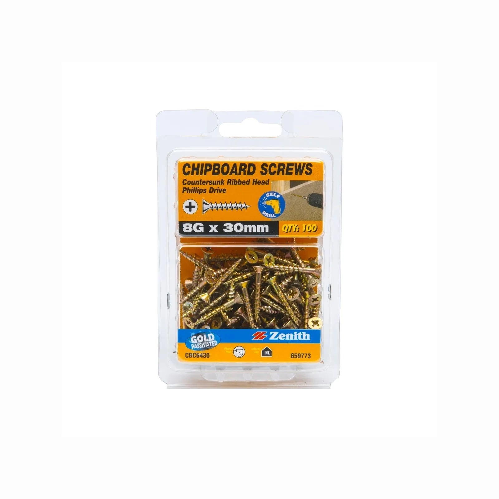 Zenith Chipboard Screw GP PHL 8G x 30mm (100pk)