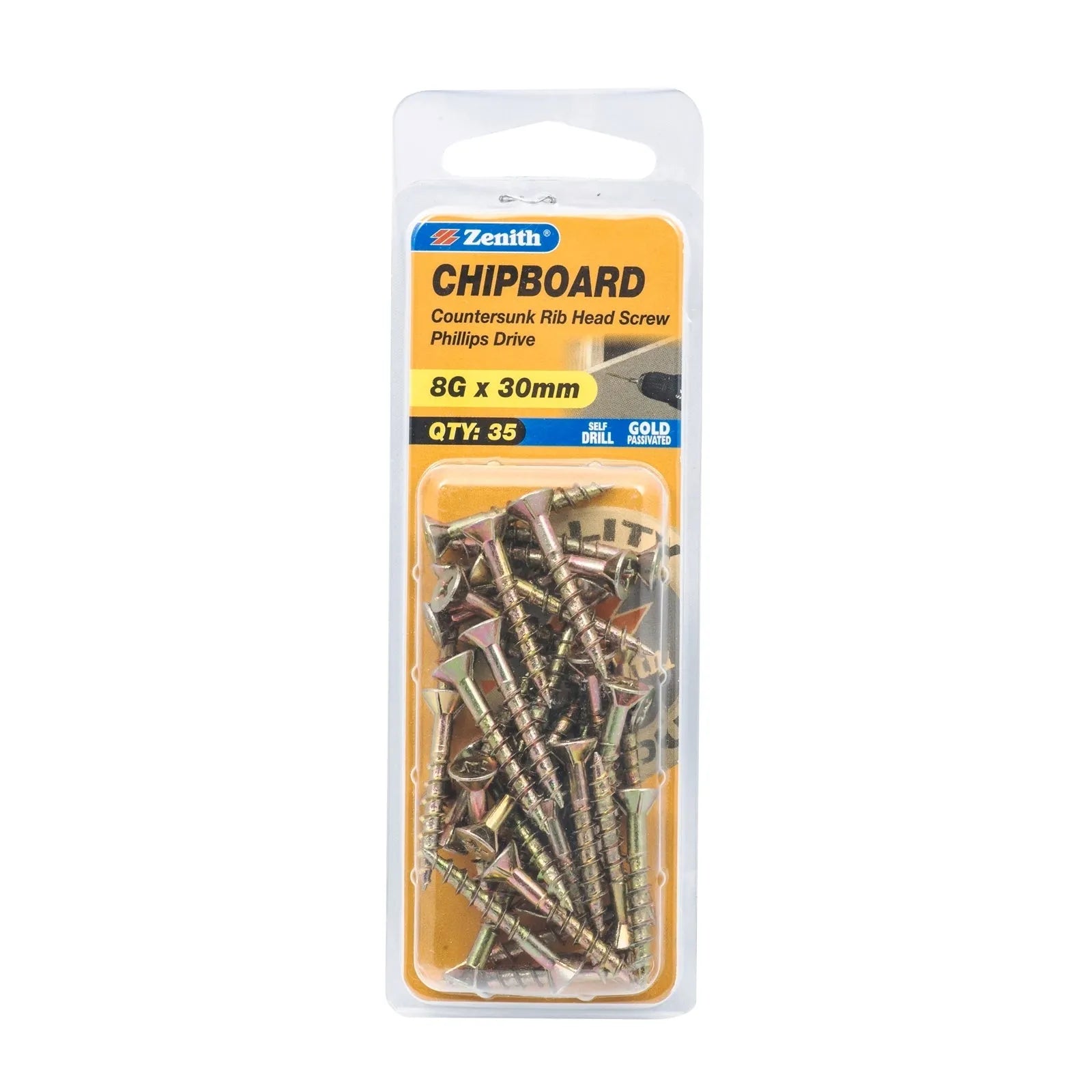 Zenith Chipboard Screw GP PHL 8G x 30mm (35pk)
