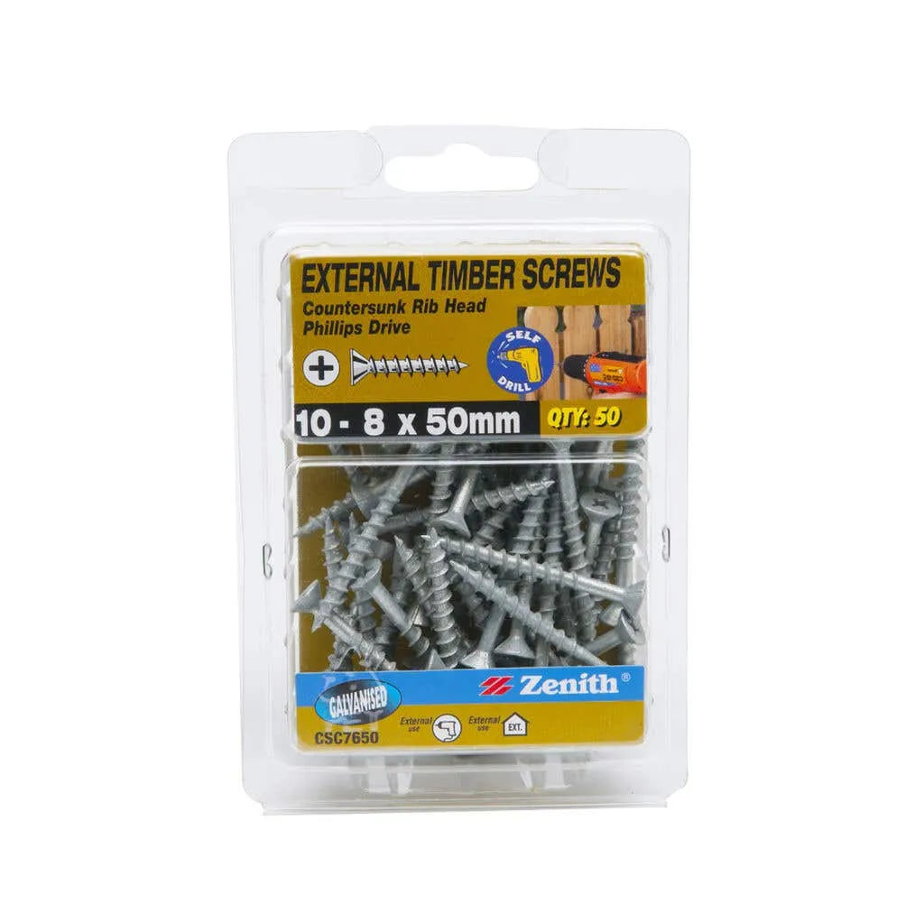 Zenith External Timber Screws Galv 10g x 50mm - 50 Pack