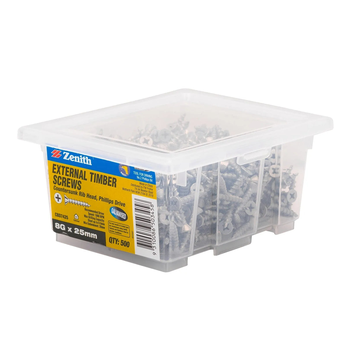 Zenith External Timber Screws Galv 8G x 25mm - 500 Pack