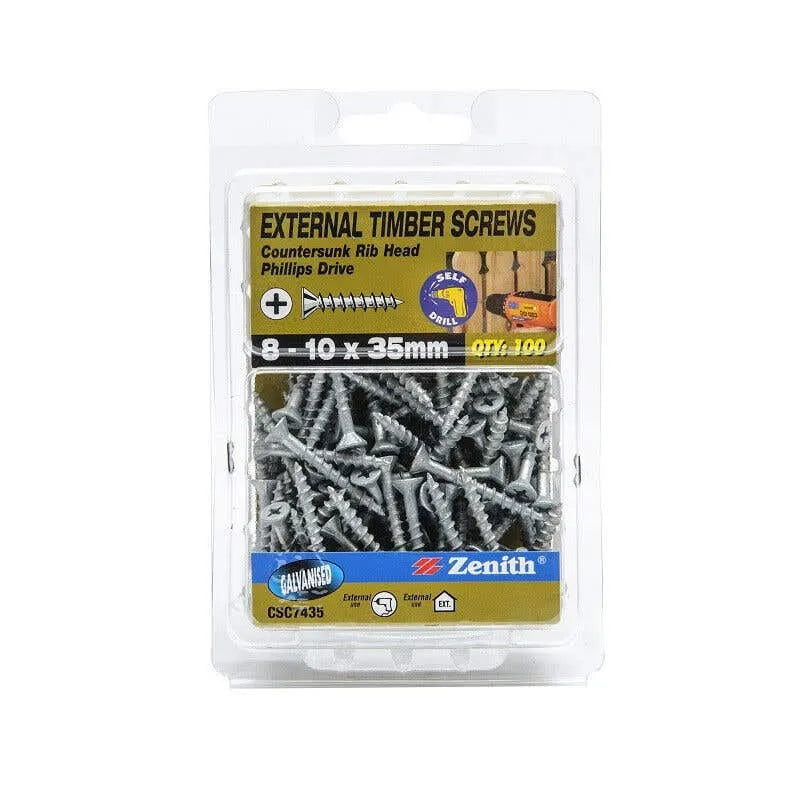 Zenith External Timber Screws Galv 8G x 35mm - 100 Pack