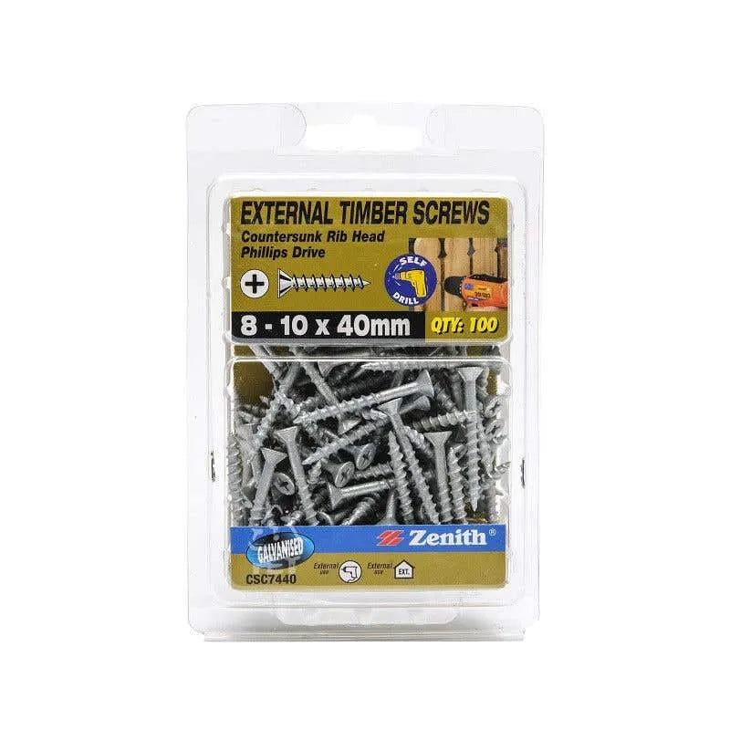 Zenith External Timber Screws Galv 8G x 40mm - 100 Pack
