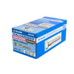 Zenith M12 x 65mm Hot Dipped Galv Hex Head Coach Screw - 12 Pack