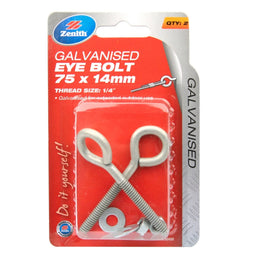 Zenith M6 x 75 x 14mm Galv Ring Bolt - 2 Pack