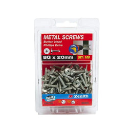 Zenith Metal Screws Button Head Galv 8G x 20mm - 100 Pack
