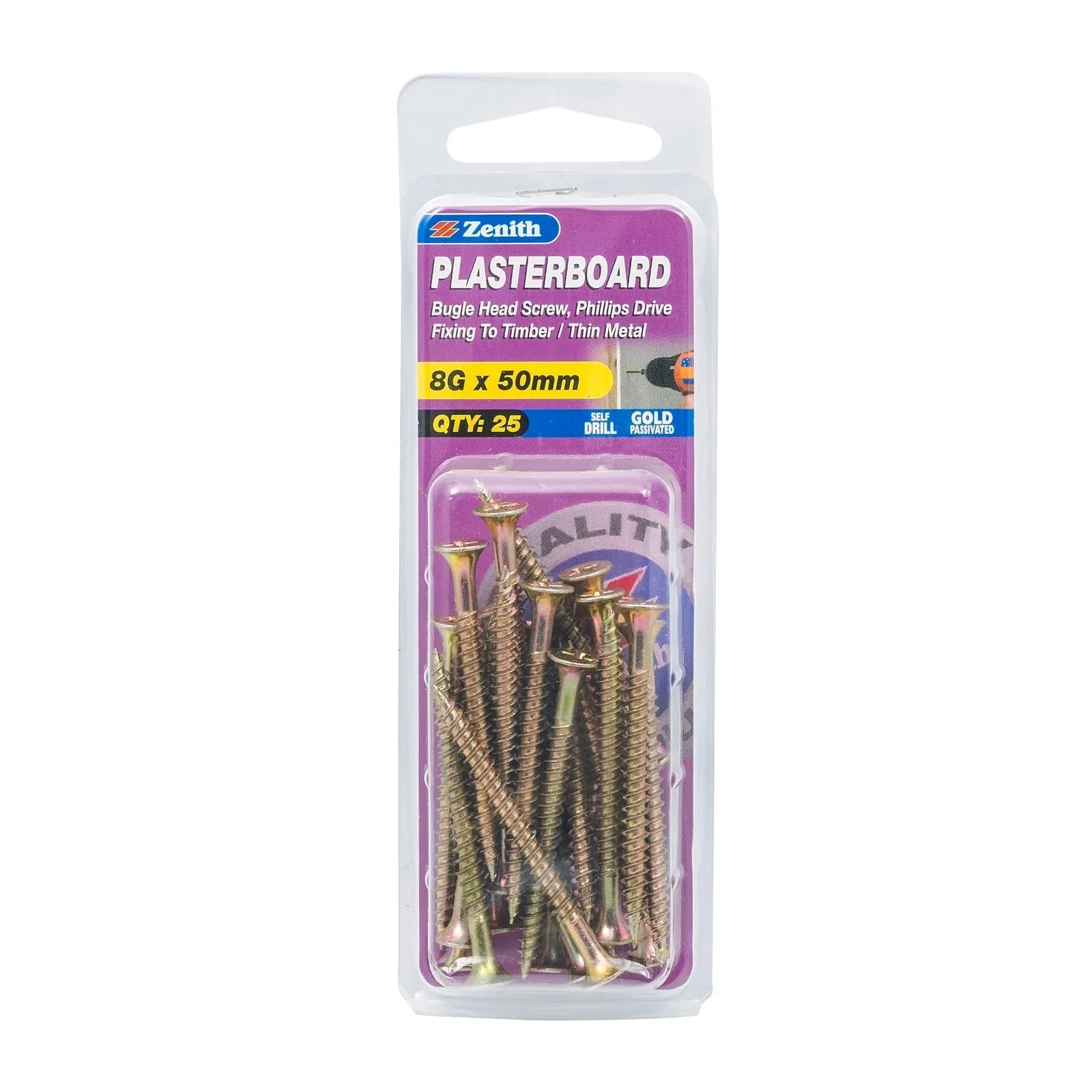 Zenith Plasterboard Screw Bugle 8G x 50mm (25pk)
