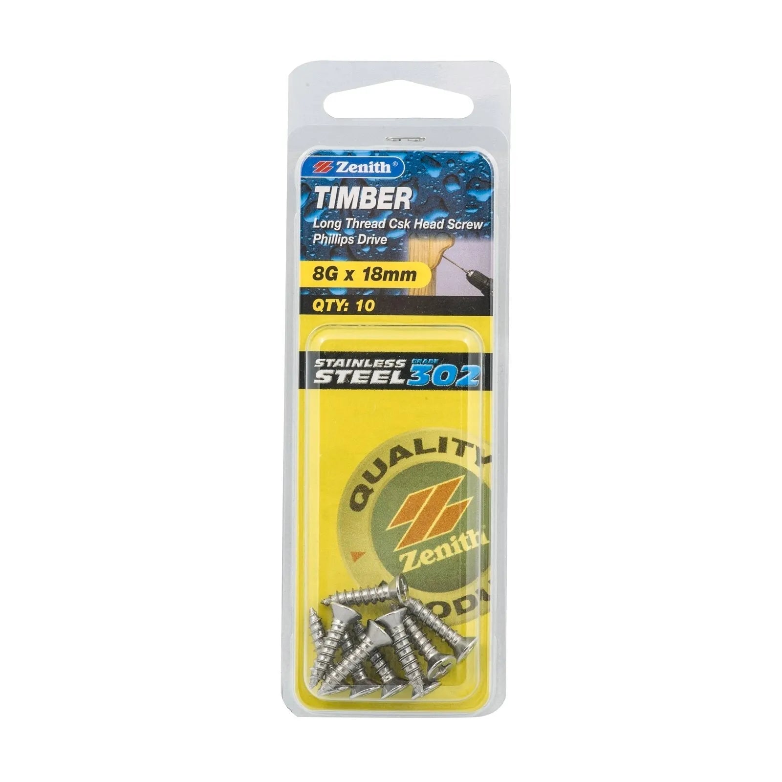 Zenith S/S Screw CSK 8G x 18mm (10pk)