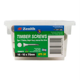 Zenith Screw Bugle Batten T17 14-10 x 75mm Gold Passivated Poly50