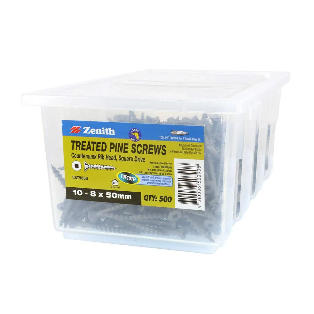 Zenith Screw Treated Pine Tufcote Square Drive 10g x 50mm - 500 Pack