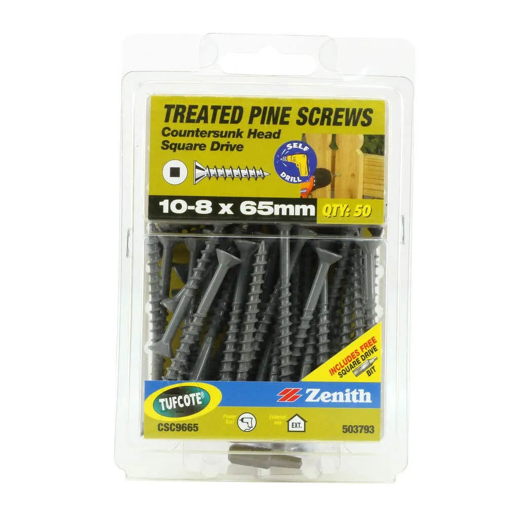 Zenith Screw Treated Pine Tufcote Square Drive 10g x 65mm - 50 Pack