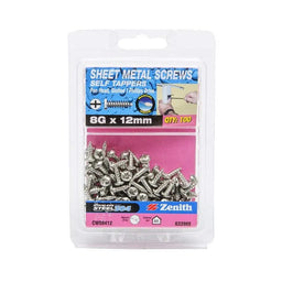 Zenith Self Tapping Screws Pan Head Stainless Steel 8G x 12mm - 100 Pack