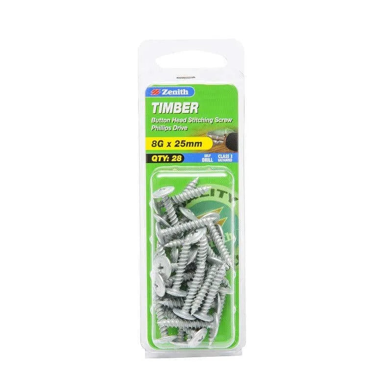 Zenith Timber Screws Button Galv 8G x 25mm - 28 Pack