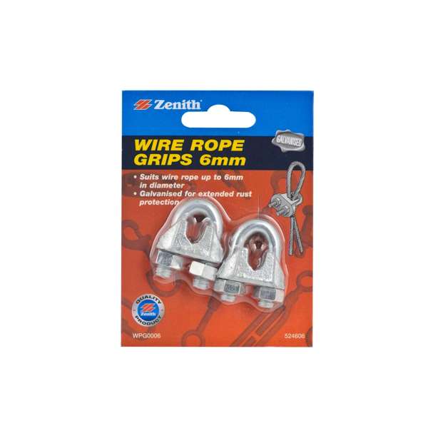 Zenith 6mm Galvanised Wire Rope Grip - 2 Pack