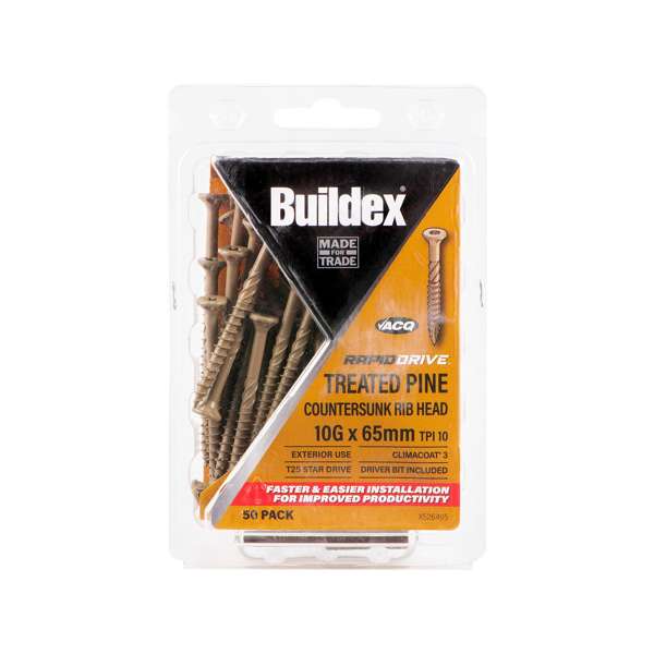 Buildex Screw T25 Star Drive Treated Pine Climacoat 10g x 65mm - 50 Pack