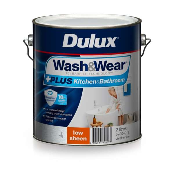 Dulux Wash & Wear +Plus Kitchen & Bathroom Low Sheen Vivid White 2L