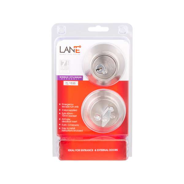 Lane Deadbolt Single Cylinder Round Satin Stainless Steel