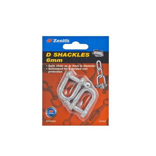 Zenith 6mm Galvanised D Shackle - 2 Pack