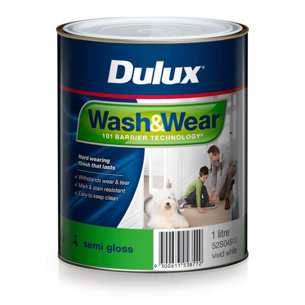 Dulux Wash & Wear Interior Semi Gloss Vivid White 1L