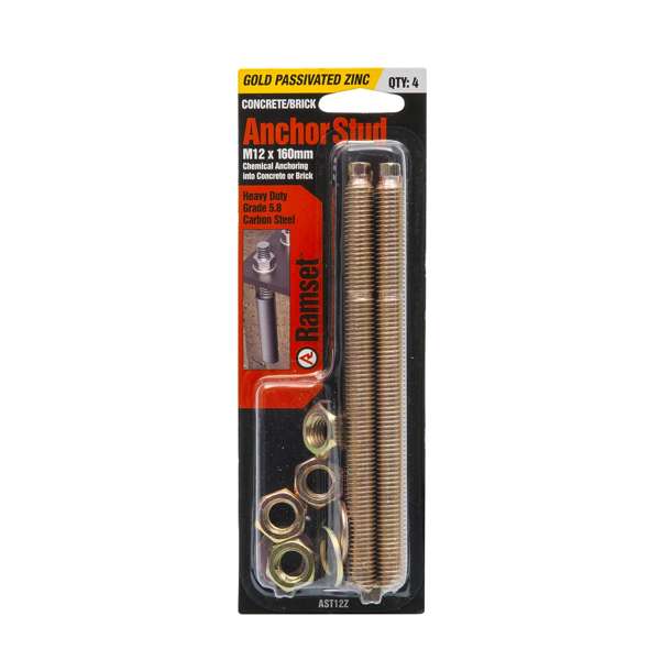 Ramset Anchor Stud M12 x 160mm ZP (4pk)