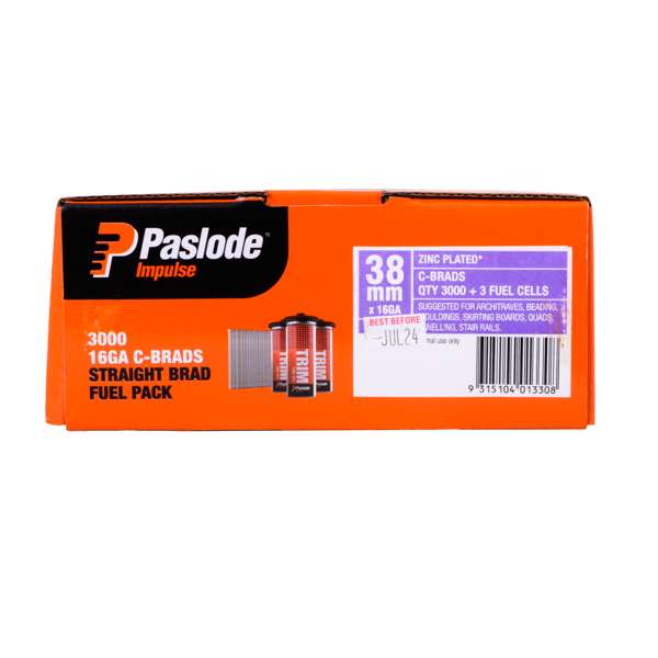 Paslode 38 x 1.6mm C38 Impulse Brad With Fuel - 3000 Pack