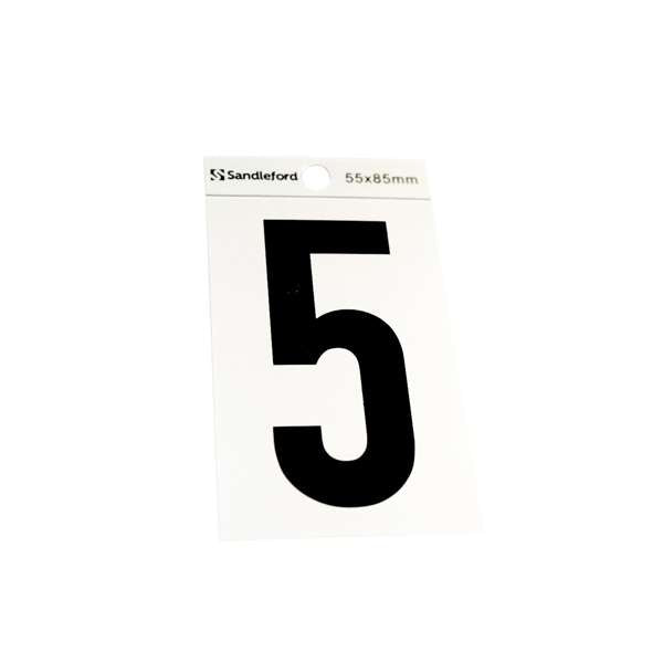 Sandleford 85mm Silver/Black Self Adhesive House Number 5