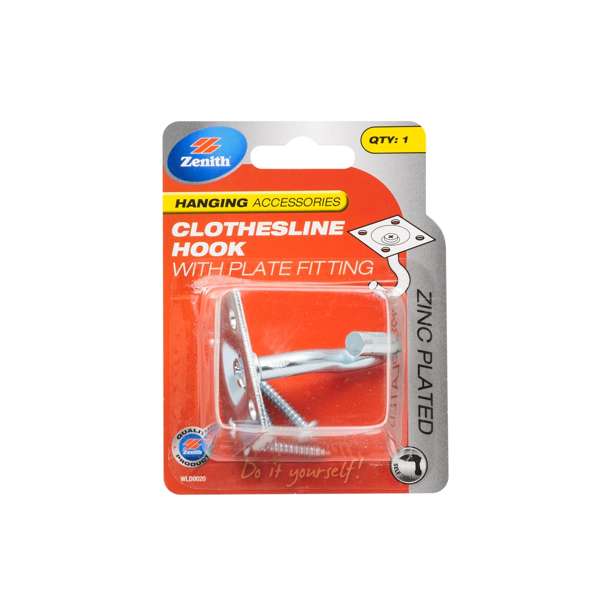 Zenith Zinc Plated Clothesline Hook With Plate Fitting