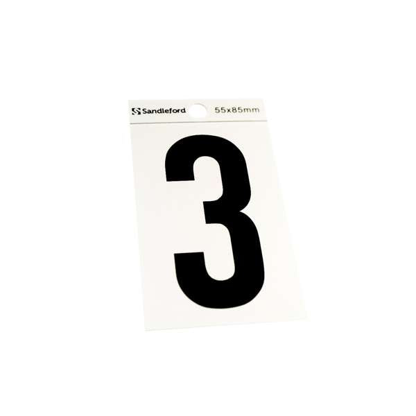 Sandleford 85mm Silver/Black Self Adhesive House Number 3