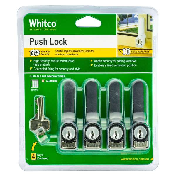 Whitco 4 Pack Sliding Window Push Lock - Black