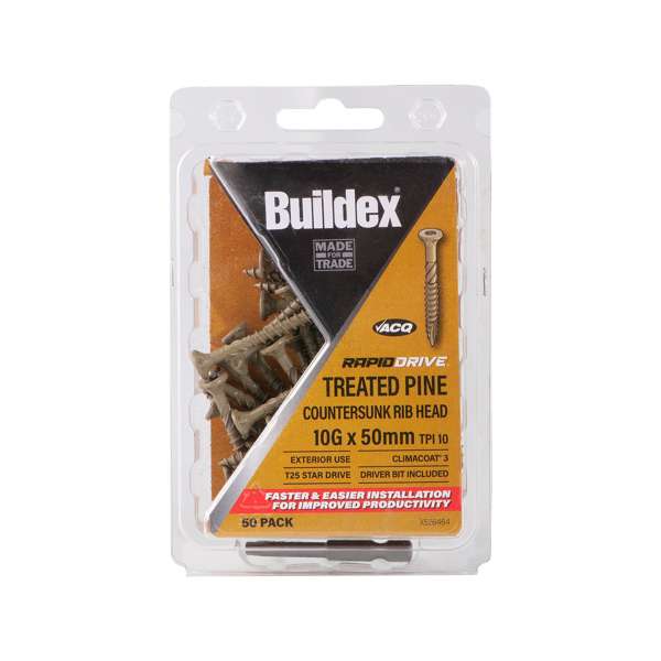 Buildex RapidDrive Treated Pine Screws 10g x 50mm