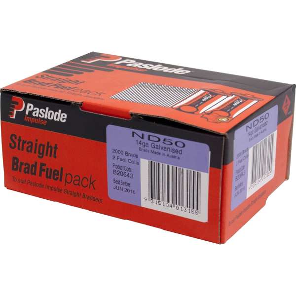 Paslode 45 x 2.0mm Zinc Plated ND Impulse Brad With Fuel - 2000 Pack