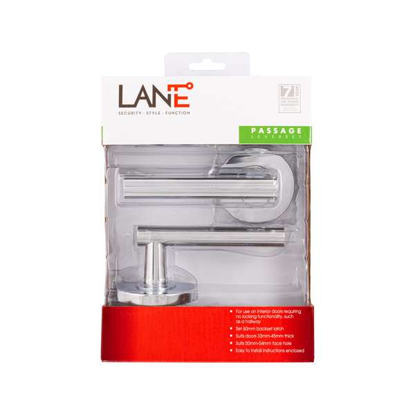 Lane 65mm Polished Chrome Buckingham Lever Passage Set