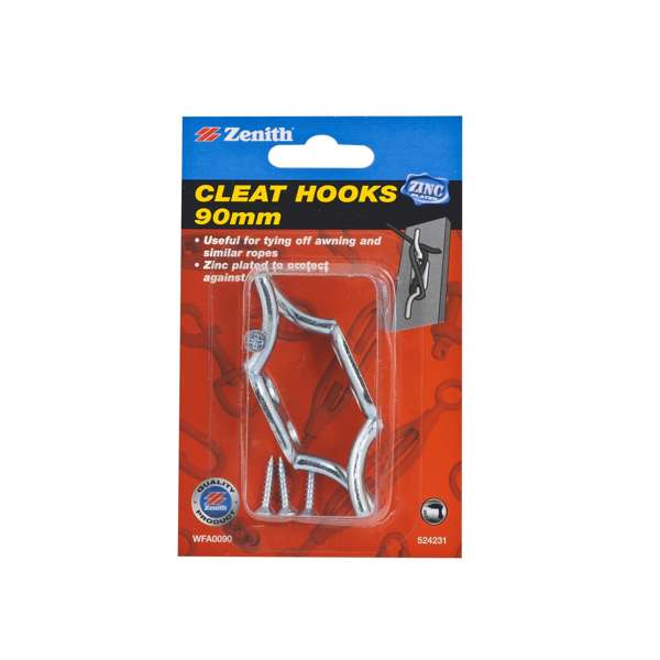 Zenith 90mm Zinc Plated Cleat Hooks - 2 Pack