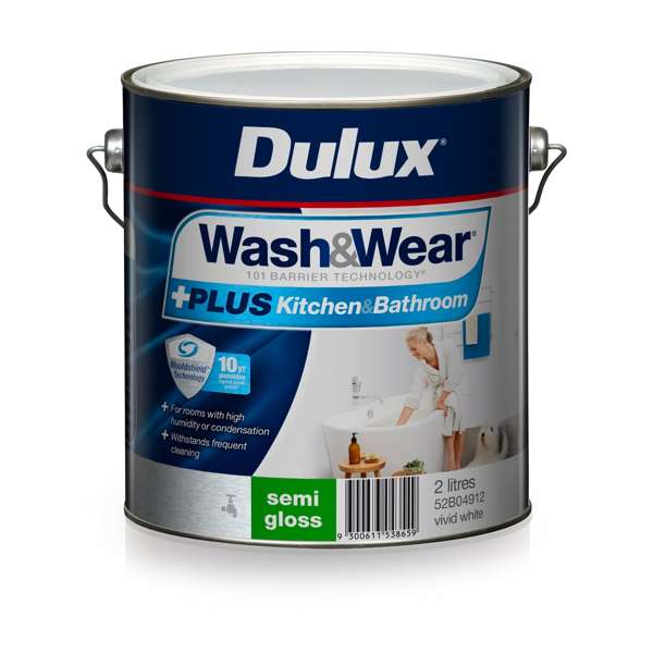 Dulux Wash & Wear Plus Kitchen & Bathroom Semigloss Vivid White 2L