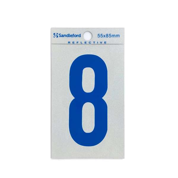 Sandleford 85mm Reflective Blue Self Adhesive House Number 8