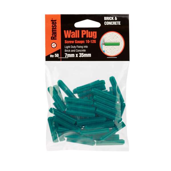 Ramset Wall Plug Green 7 x 35mm (50pk)