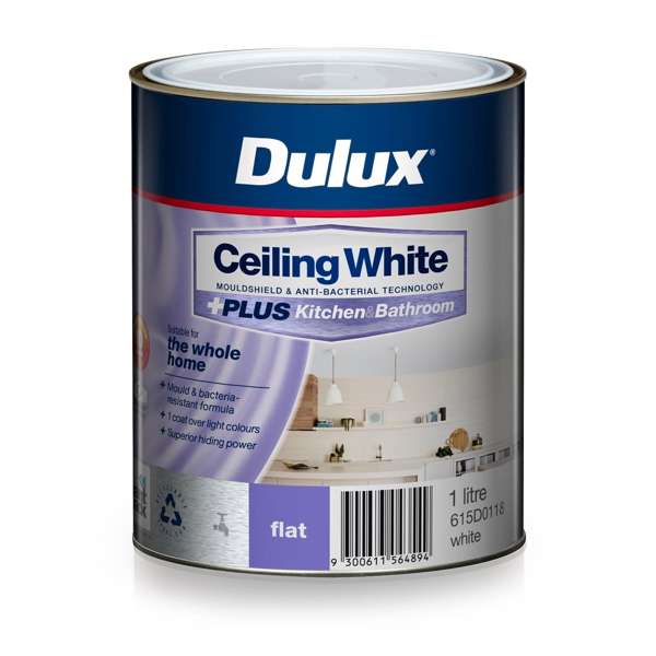 Dulux White Ceiling +PLUS Kitchen and Bathroom Paint - 1L