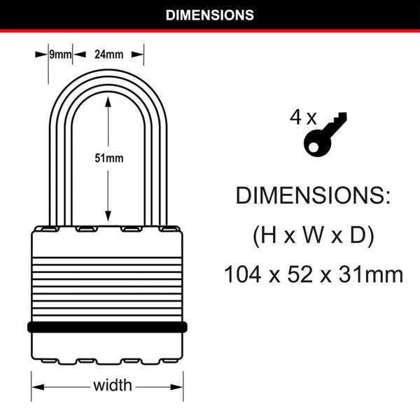 Master Lock Excell Padlock Long Shackle 50mm